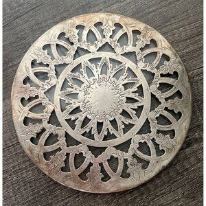 Vintage Raimond #254 Silverplate Glass Round Trivet Hot Plate 6" Diameter Spain